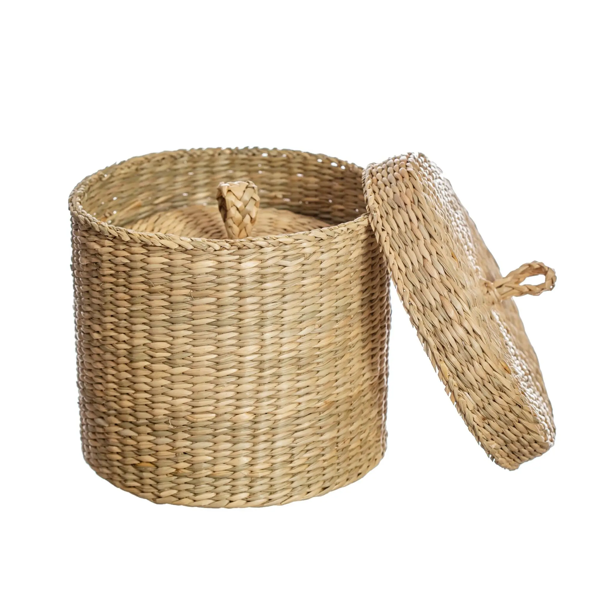 Seagrass Basket with Lid/ Patterned Handwoven Basket with Lid Seagrass Basket Storage 100% Natural material from Viet Nam