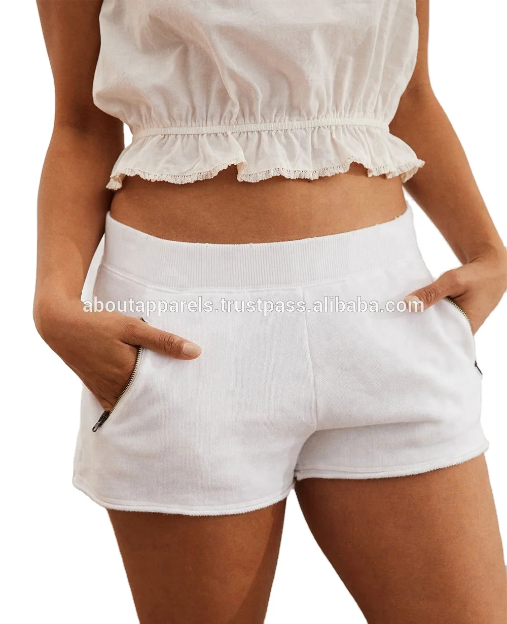 Bulk wholesale women blank sweat shorts Women new custom plain White Fleece Zipper Pocket Fashion Short