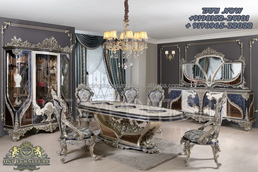 Современный дизайн высокоглянцевый Полированный обеденный стол набор стульев для обеденной комнаты в официальном стиле Обеденная Мебель из индийского тикового дерева