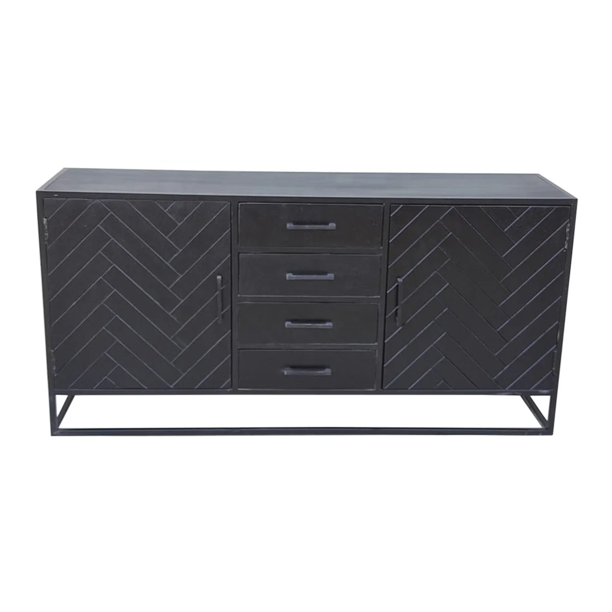 solid wood Industrial herringbone/fish bone sideboard dresser cabinet 2021 industrial buffet storage cabinet