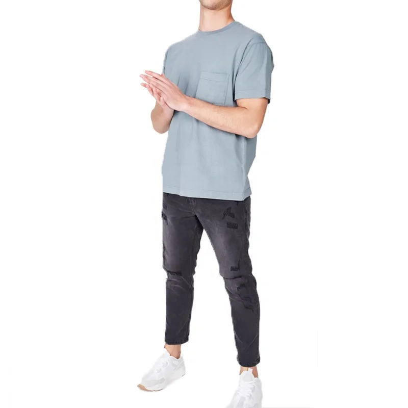 Wholesale Men Drop Shoulder T Shirt 65% Cotton 35% Polyester Summer T Shirt Men Muscle T Shirt Oversize Men Streetwear Clothes