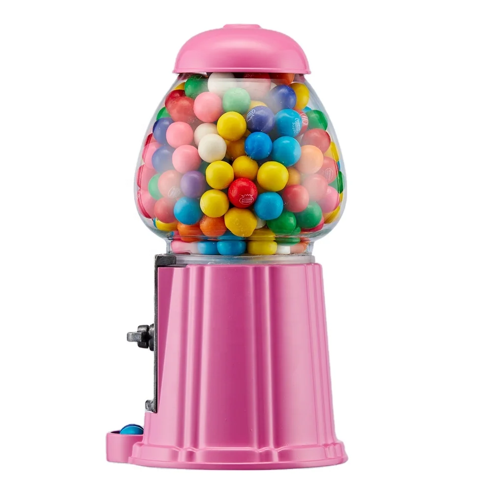 Kwang Hsieh 9-Inch Pink Aluminum Coin-Operated Candy Dispenser Gumball Vending Machine with Metal Construction