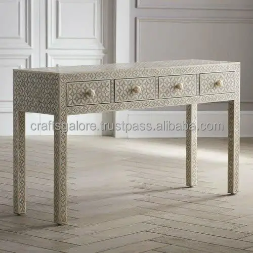 bone inlay console Beautiful Bone Inlay Console table furniture from India luxury Ottomans for Sale