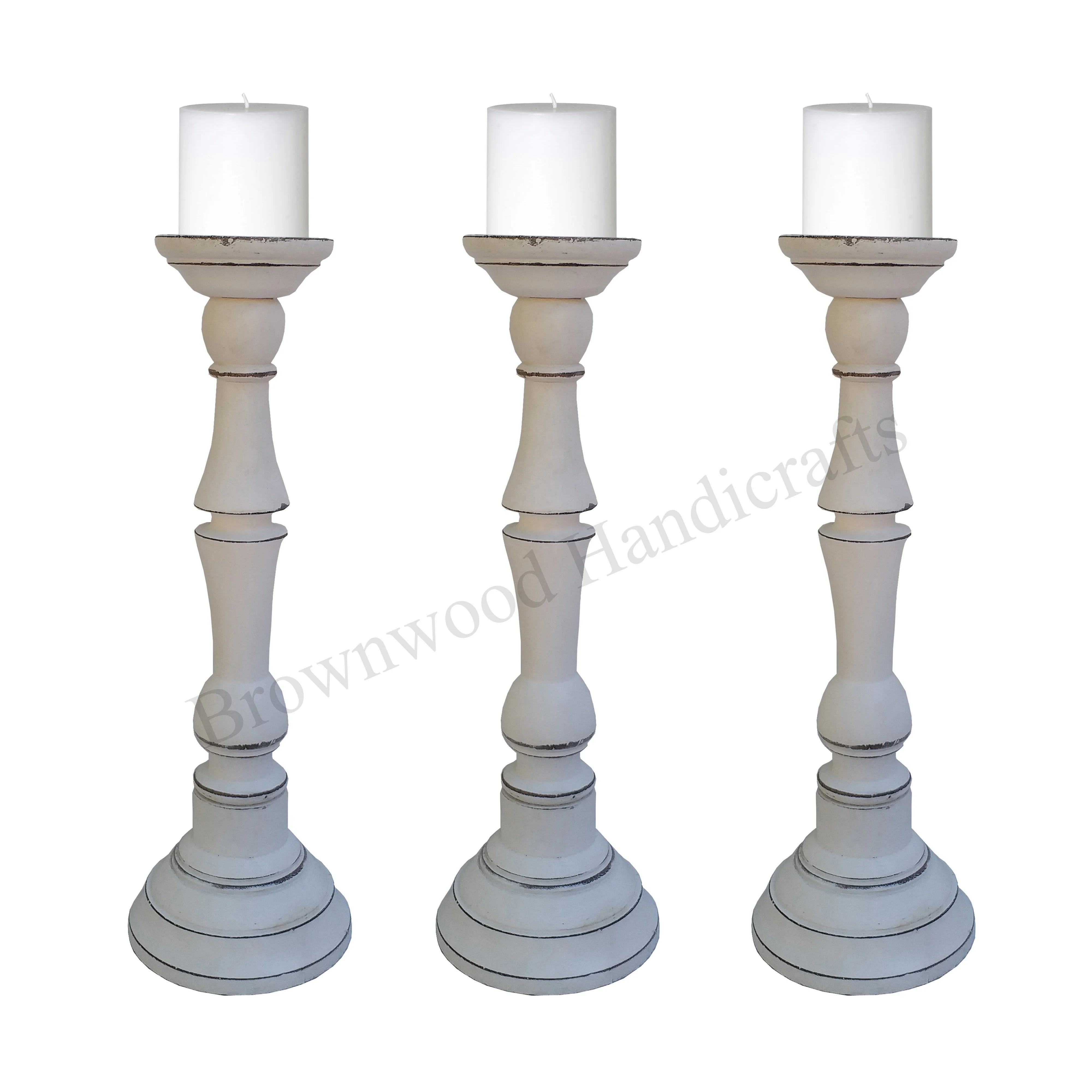 Elevate Home Decor With Set of 3 White Black Marble Antique Mango Wood Candle Holders From Indian Manufacturer & Exporter
