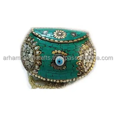 white mosaic metal clutch Handmade clutch purse best mobile holder handbag at affordable price by LUXURY CRAFTS