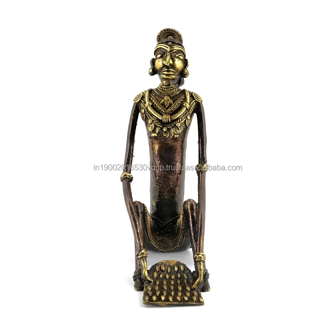 Tribal Pure Solid Brass Tribal Madin/Woman Statue Candle Holder Table Decoration From India