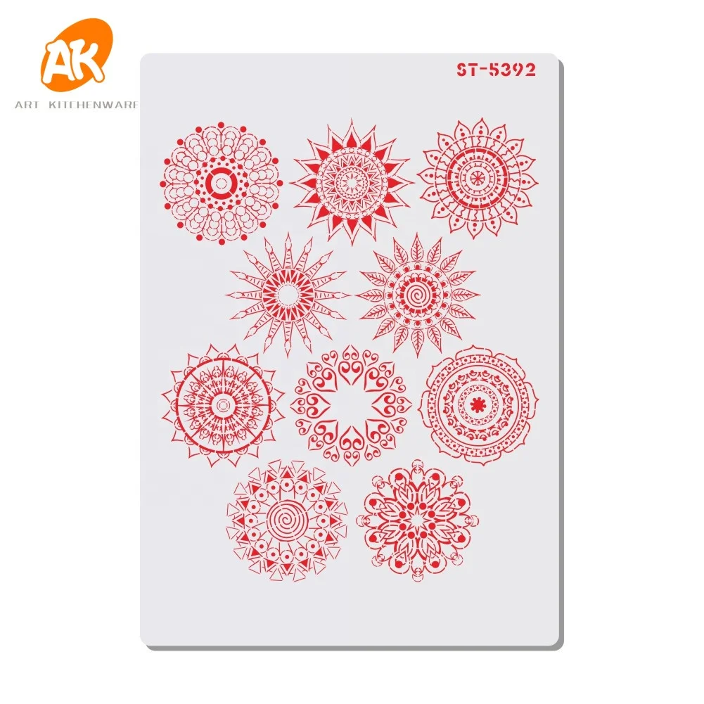 AK Round Custom Cake Decorating Stencils Mold Plastic Template Royal Icing Airbrush Stencil Reusable Drawing Art Stencil ST-5392