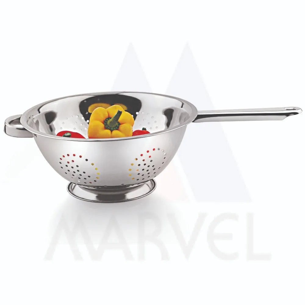 Multipurpose Stainless Steel Deep Colander Strainer With Fruit Design Cutting For Home Kitchen