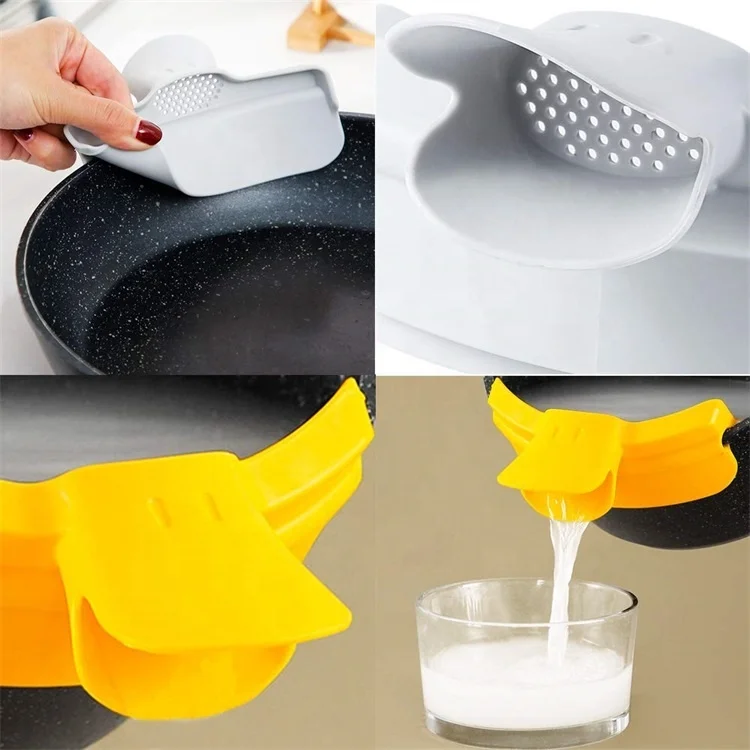 Maisons kitchen Tool Anti Spill Silicone Food Funnel Pour Clip-On Pan Pasta Strainer Colander