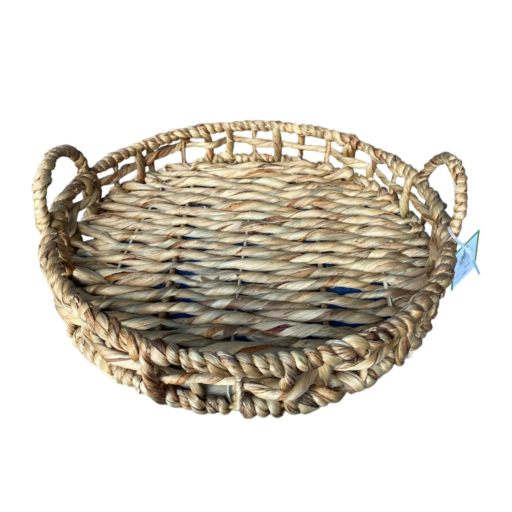 Поднос ручной работы с ручкой натуральный круглый для сервировки журнальных столиков 100% натурального материала от вьетнамской фабрики