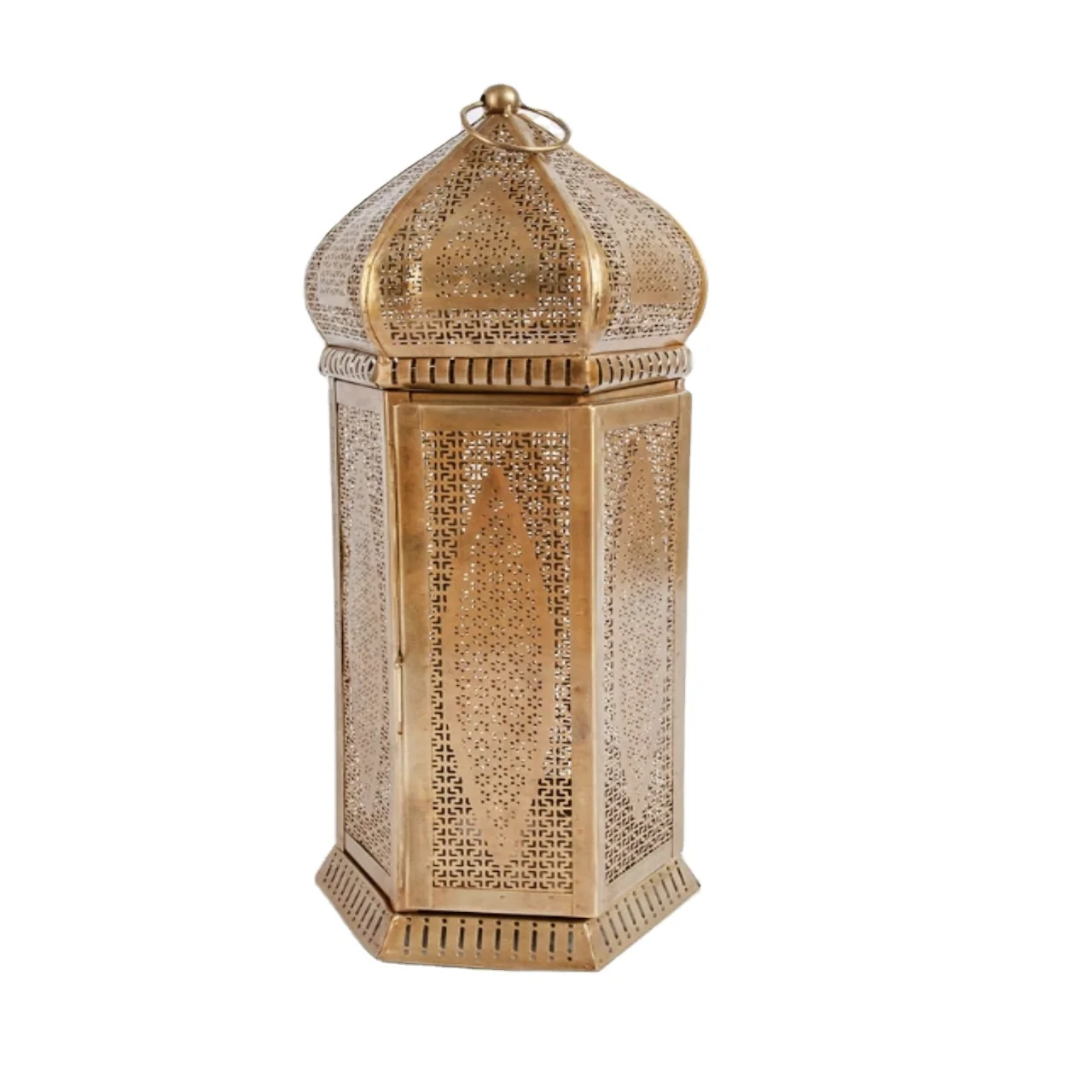 Antique Brass Finish Moroccan Style Metal Lantern For Eid Ramadan Decoration