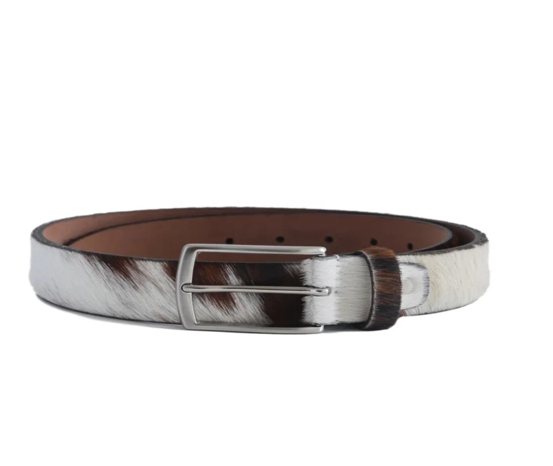 Genuine hair on hide Mens Belt With Pin Buckle Factory OEM  cowhide belts Private Label Genuine Leather Cowhide Belt for Man