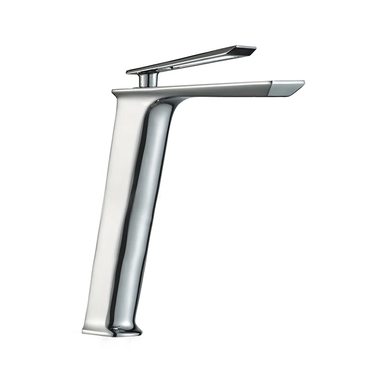 Tall basin brass body single hollow handle faucet cold hot water central deck mounted mixer faucet