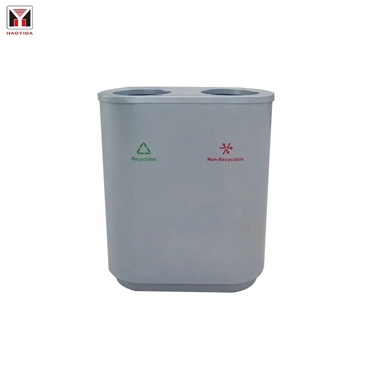 Cost-effective Rubbish Bin Galvanized Steel Metal Trash Can Two Compartments Recycle Waste Container