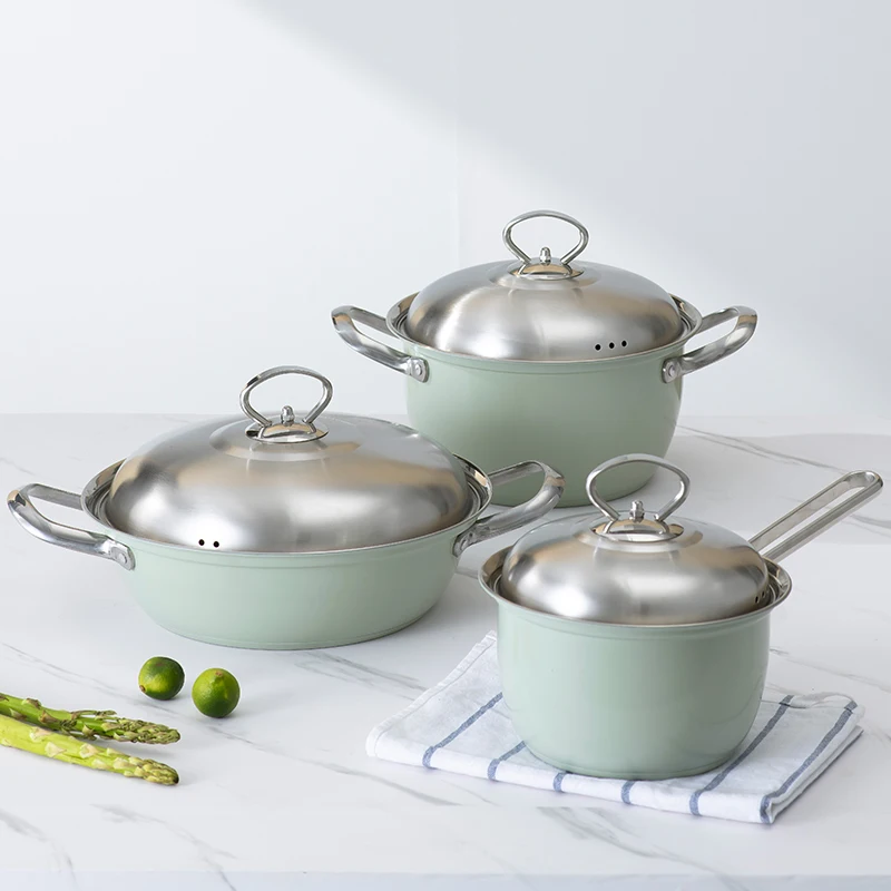 Factory price 12 Pieces Stainless Steel Pot 201 304 Material Covered Induction Bottom Chicken Casserole Sets