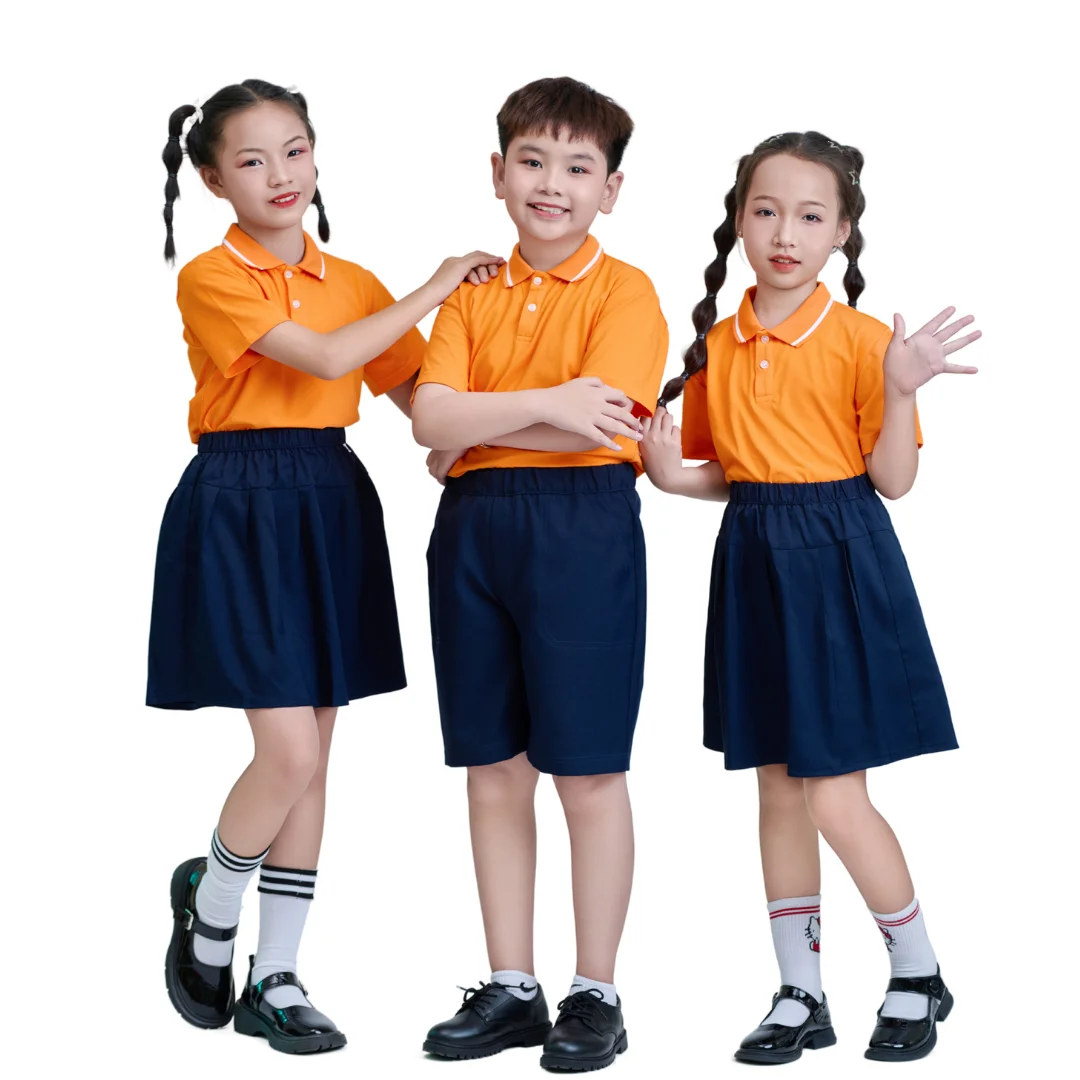 Новейшая дизайнерская оптовая продажа униформа для начальной/средней школы унисекс с коротким рукавом мальчиков и девочек-индивидуальный дизайн