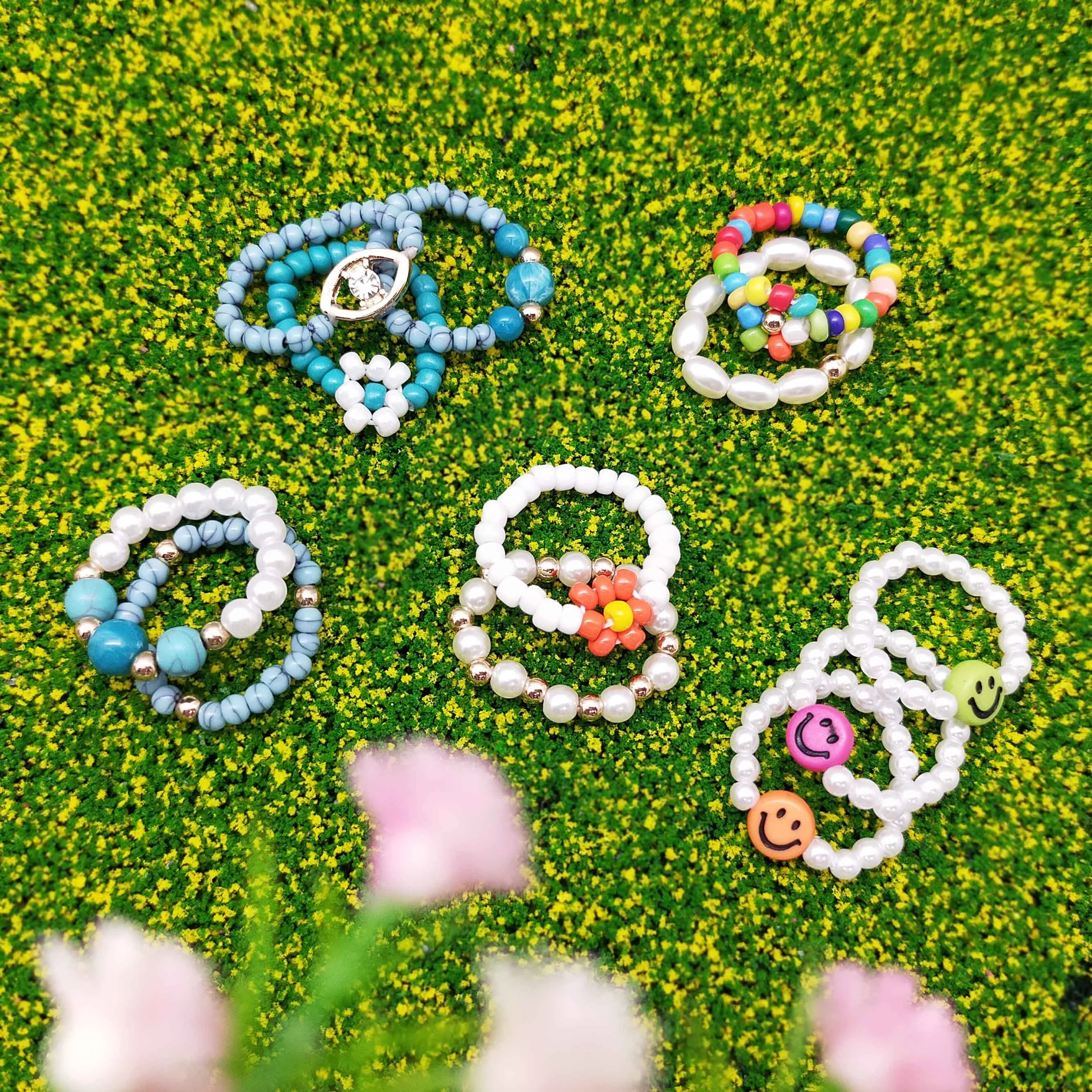 Fashion  Fancy Jewelry  elastic cord beads ring for women girl