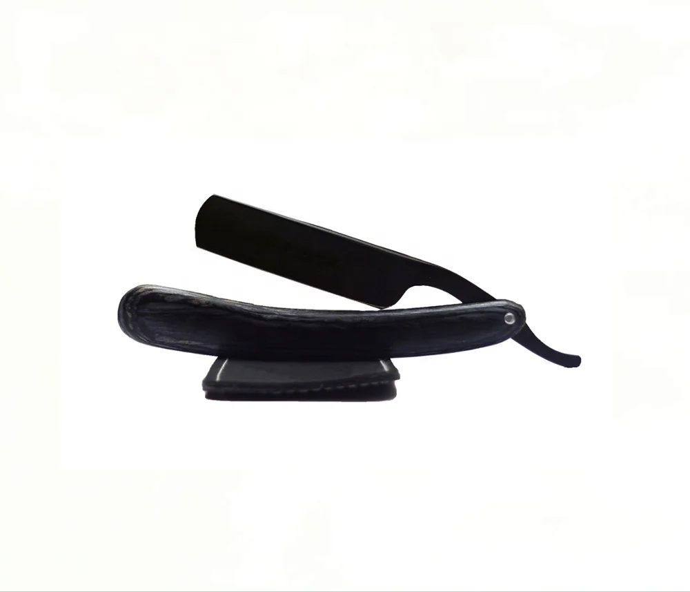 Professional Black Shaving Razor ASB-RSR-004 Single Blade Straight Knife with Wooden Handle for Body Face Underarm Shaving