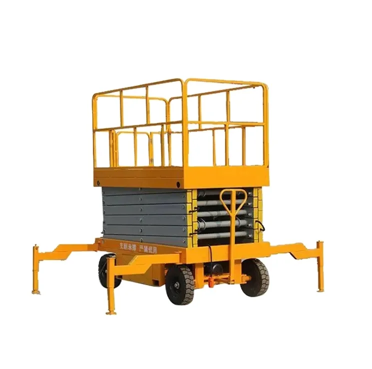 hydraulic mobile human traction scissor lift cherry picker warehouse lifting equipment with fall protection