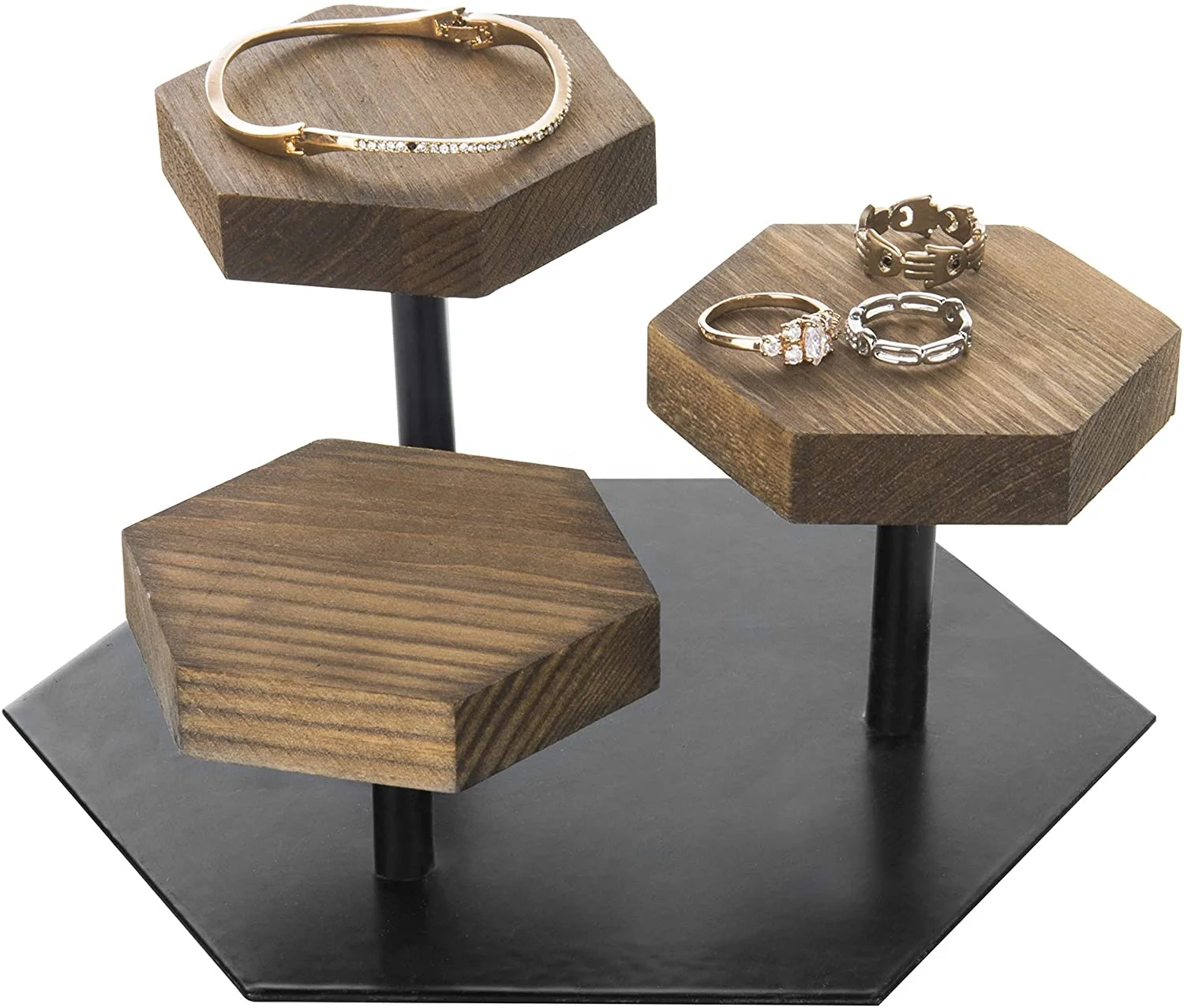 Rustic Distressed Gray on Brown Wood and Vintage Galvanized Silver Metal Tea Bag Holder Dispenser Server Display Rack Tray