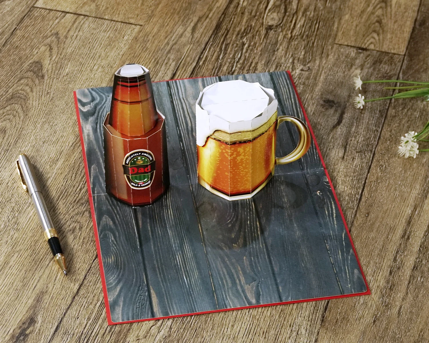 Custom Best Dad In The World with 3D pop up card of beer bottle and beer mug