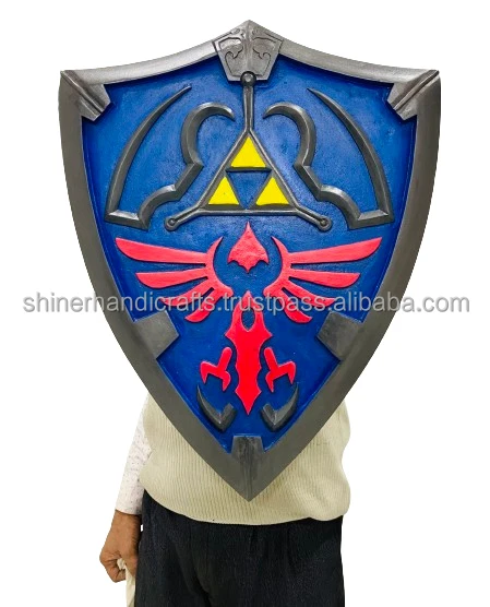 Wooden Design Medieval Hylian Shield 24 Inch Legend of Zelda Inspired Wood Warrior Props Blue Zelda Templar Armor Shield Costume