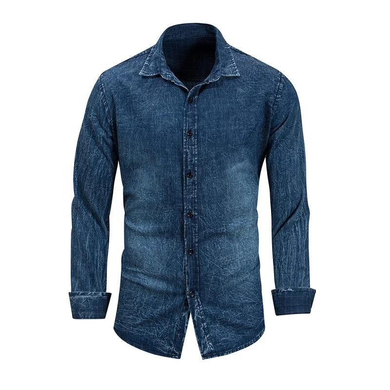 Wholesale price full sleeve denim shirt for men custom logo jean shirt with long sleeve