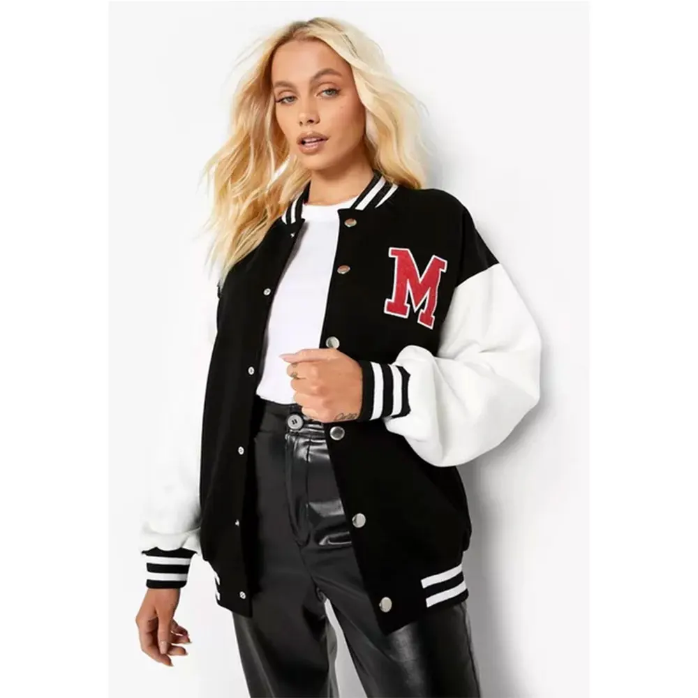 OEM Manufacturer Chenille Embroidery leather Sleeve Baseball jackets Wholesales Ladies Fashion Letterman Varsity Jackets