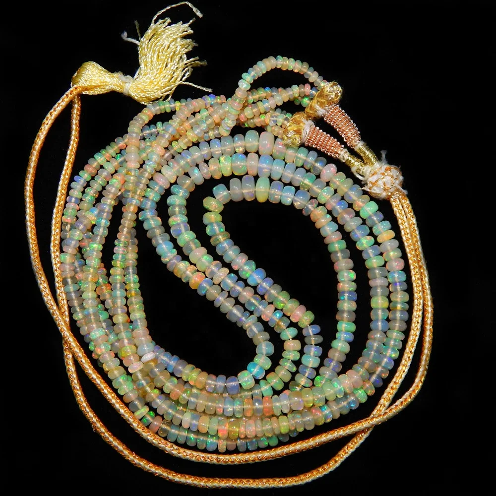 Natural Gemstone Ethiopian Opal Plain Rondelle Loose Beads For Making Designer Jewellery