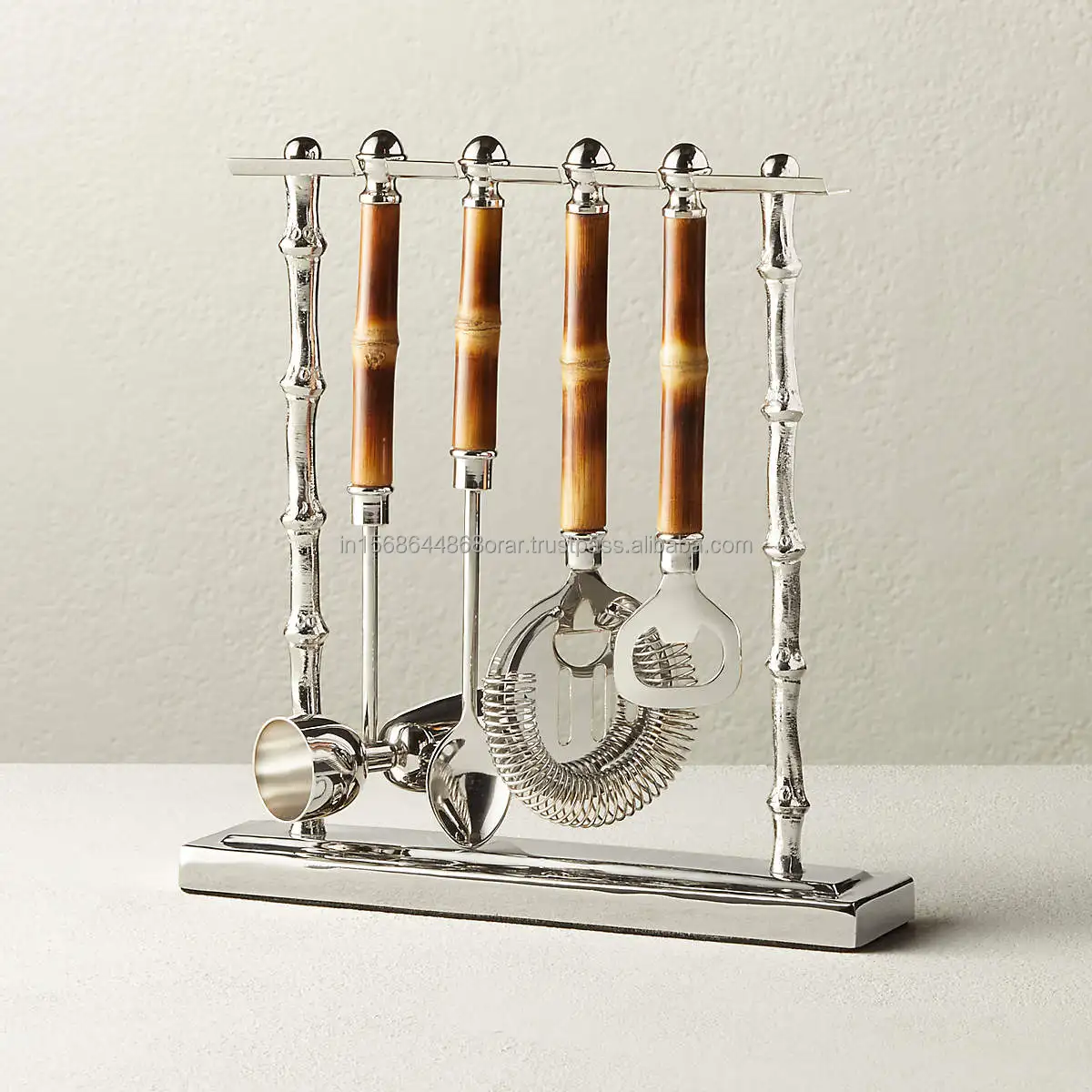 Fancy Bar tools & Accessories set of 5 pcs stainless steel & Wood in silver design Hot selling bartender kit