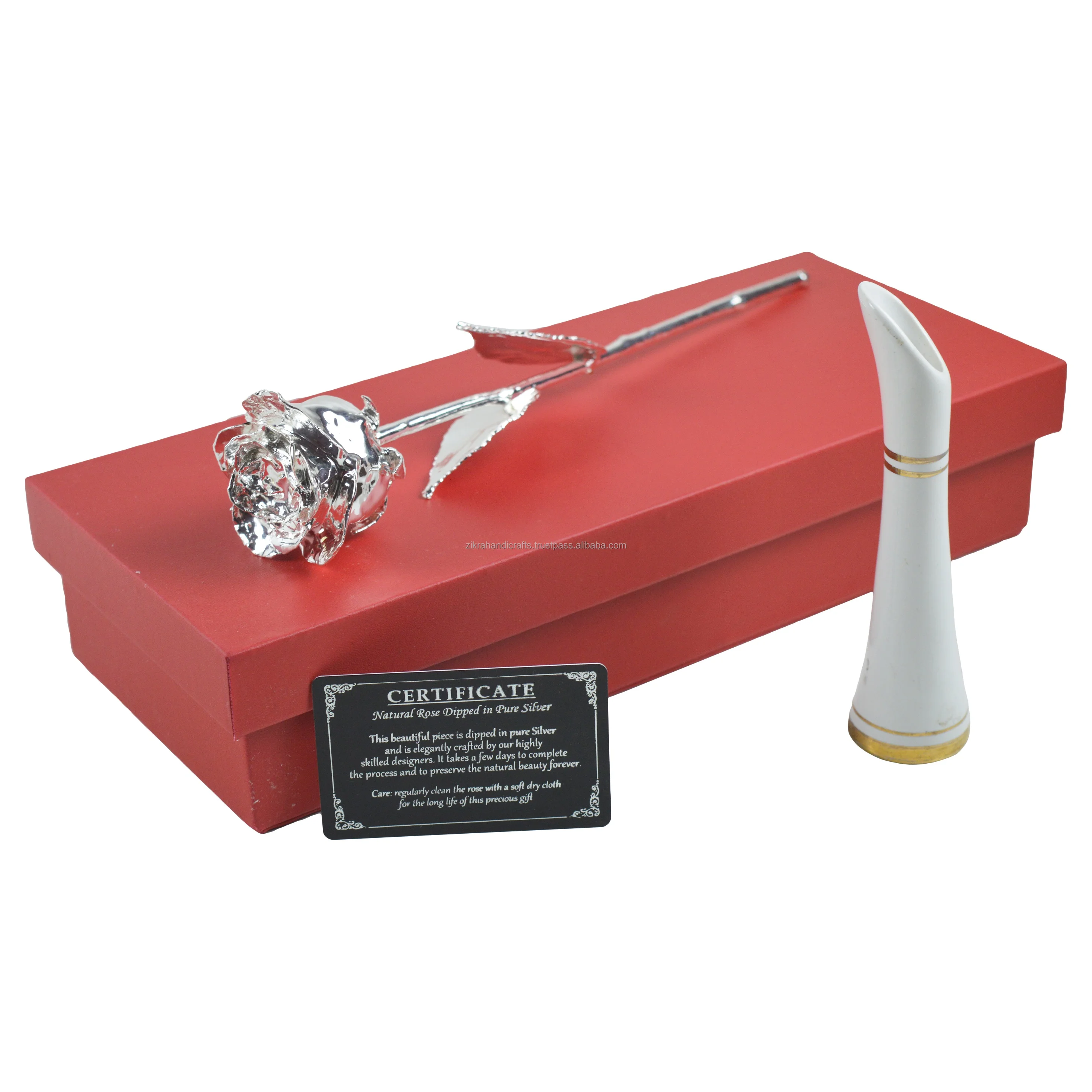 Настоящая Роза Чистая Посеребренная отделка роскошная ваза и коробки упаковочные украшения Натуральная роза лучшая для