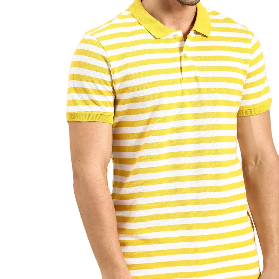 Mens Custom Yarn Dyed Stripped Short Sleeve Polo T-shirt Multi Color Stripes Ribbed Polo Neck Tshirt Manufacturer INDIA