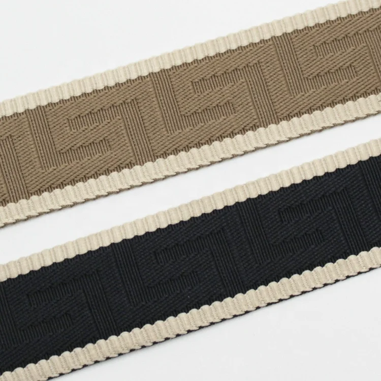 Manufacture 5cm high quality thick polyester woven tapes 2 inch elegant greek key embossed webbing straps for bag furniture