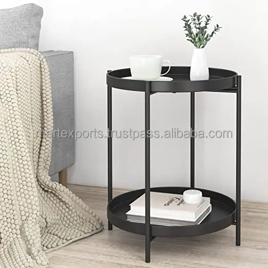 Best seller iron metal round 2 tier sofa side table in black for your living room furniture in wholesale price