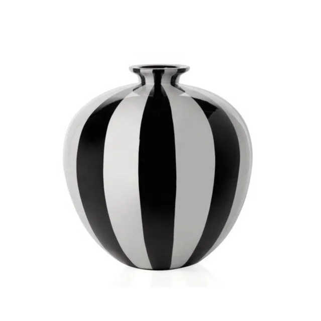 New Modern Art Design black and white strip metal Flower Vases for decoration unique pot designer metal round flower decoration