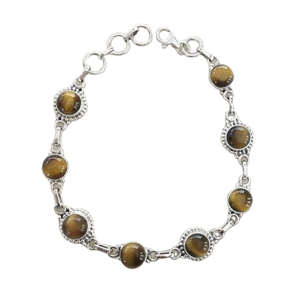 Eternity Yellow Tiger Eye Gemstone 925 Sterling Silver Bracelet Wholesale Handmade 925 Silver Yellow Tiger Eye Gemstone Bracelet
