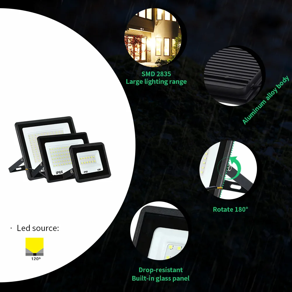 High Brightness LED Flood Light Waterproof IP66 10W 20W 30W 40W 50W 100W 200W 300W LED Reflector Lights Garden Light