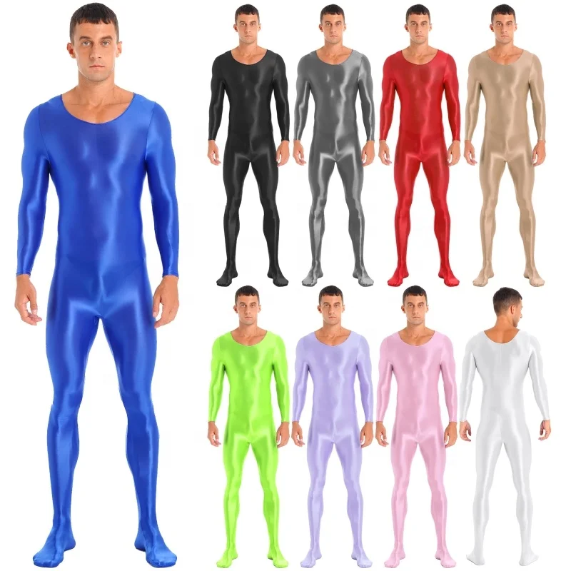 Mens Smooth Long Sleeve Leotard Bodystocking Nightwear Bodysuit Jumpsuits For Sport Fitness Workout Gymnastics Exercise Yoga