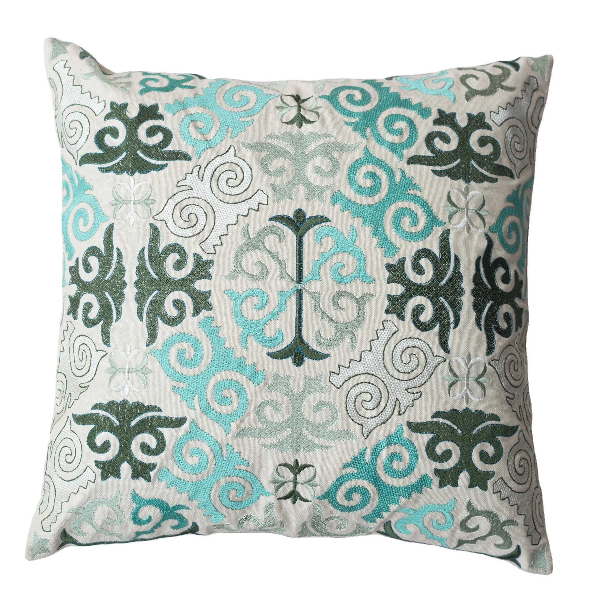 High Quality Geometric Embroidery Cushion Cover Pillow Case 18x18 Inch Custom Cotton Pillow Cushion Embroidered Pillow Cover