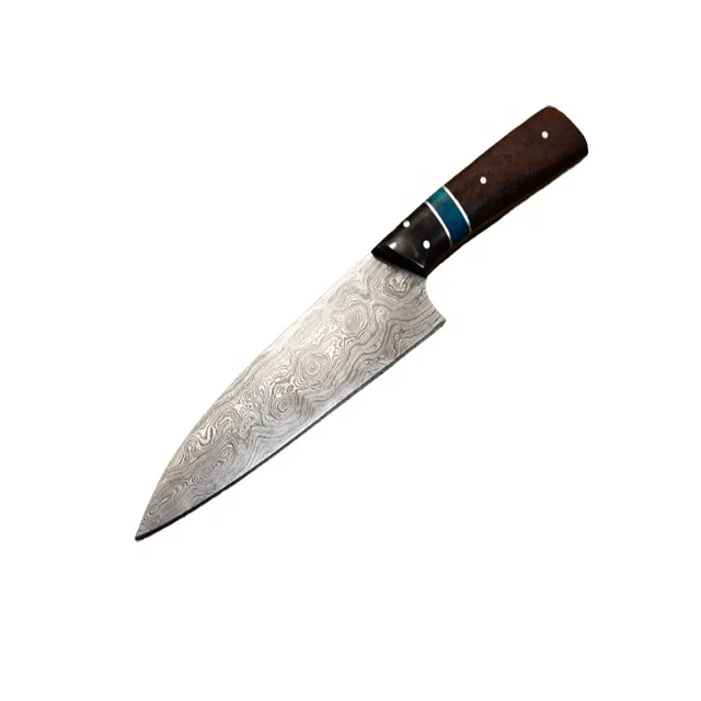 Поварской нож ручной работы из дамасской стали, материал ручки из розового дерева