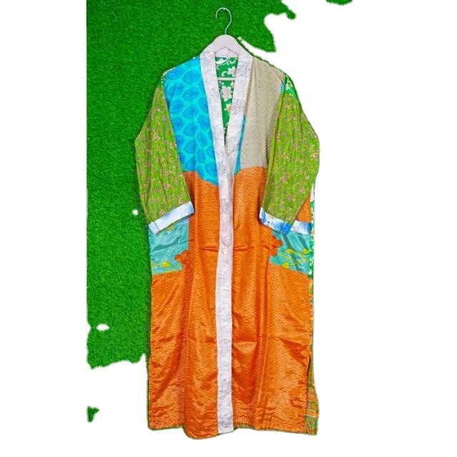 Women Vintage floral Silk Saree Casual Kimono Hippie Sari Bohemian Nightgown Women Beach Wear Sexy Silk Kimono