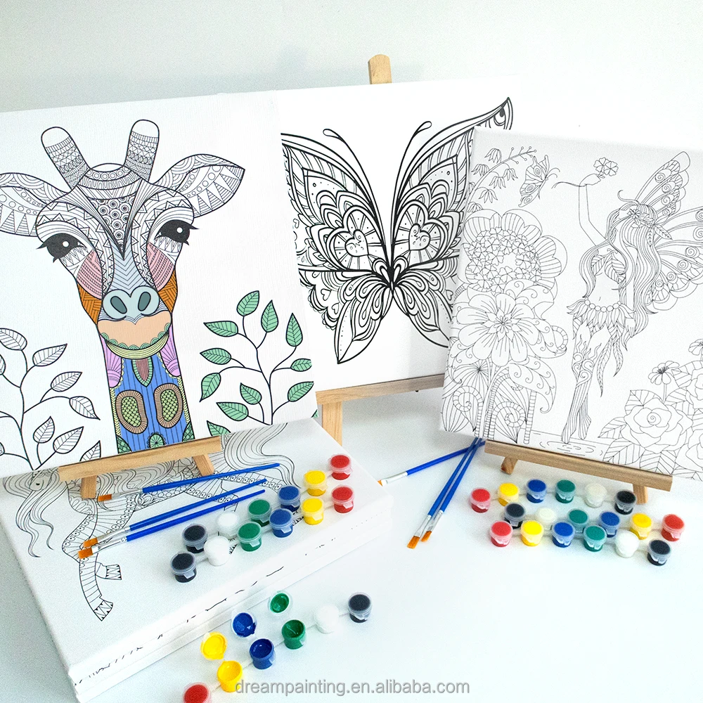 Pre-printed Canvas Painting Kit With Brush 30*30CM Stretched Canvas Print for Adult DIY Art Painting