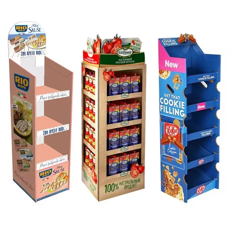 Cardboard display for supermarket food promotion Cardboard Display Racks Attractive Visual Merchandising Solution
