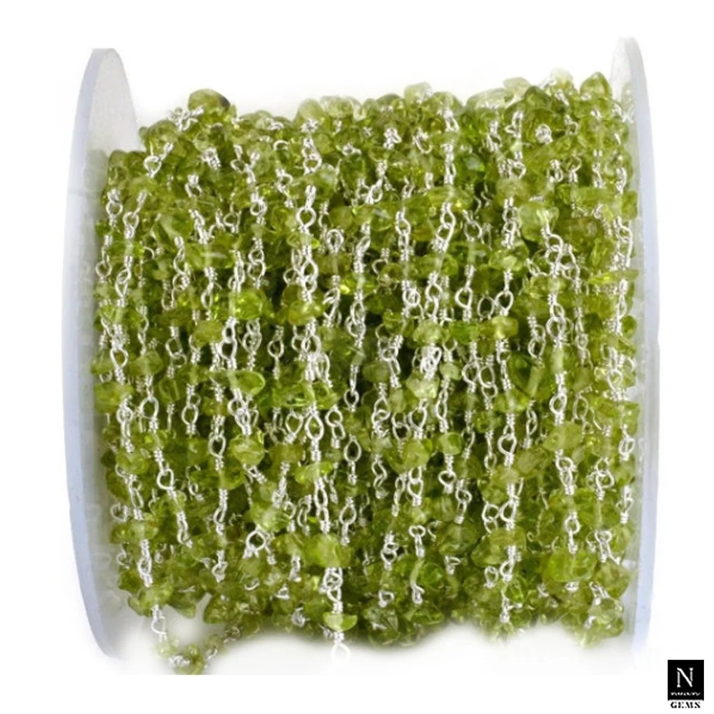 Natural Gemstone Peridot Nugget Rosary 4-6 MM Beads Oxidized Chain Roll