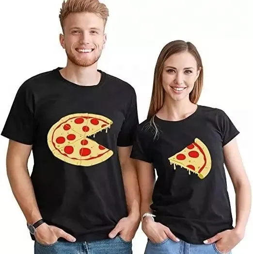 Factory Wholesale Matching Outfits for Couples Gifts for Him and Her Pizza and Slice Couple T Shirts Custom T Shirt
