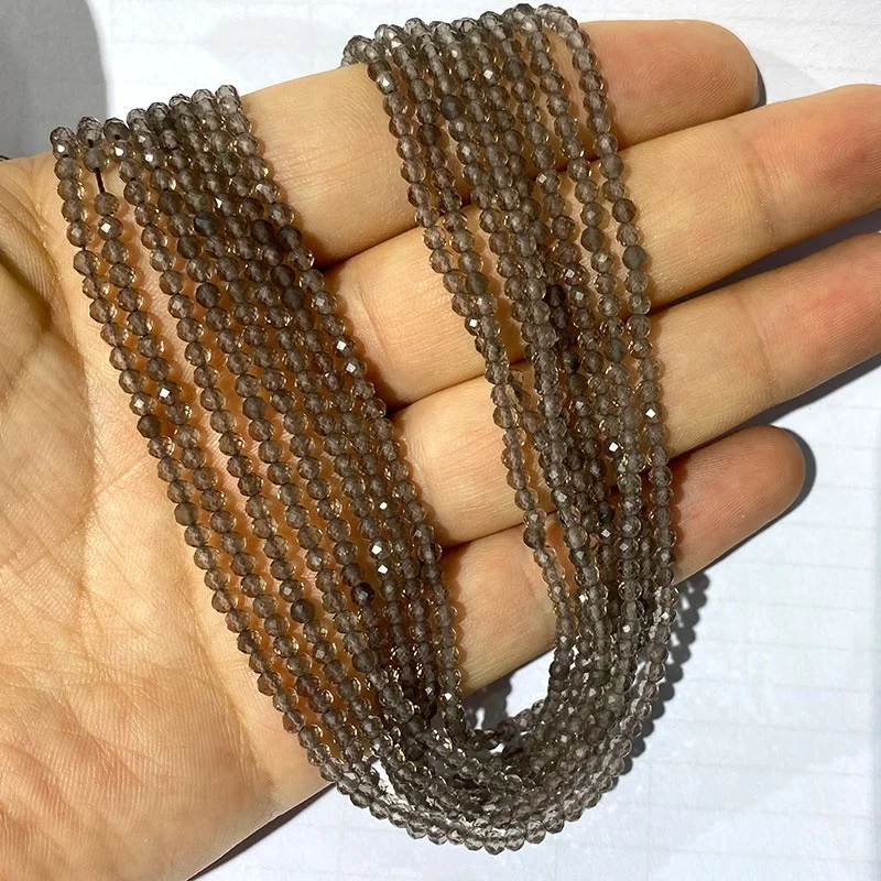Wholesale Natural Smoky Quartz Gemstone Micro Faceted Round Beads For Jewelry Making Bracelet Necklace Pendants for Men Women