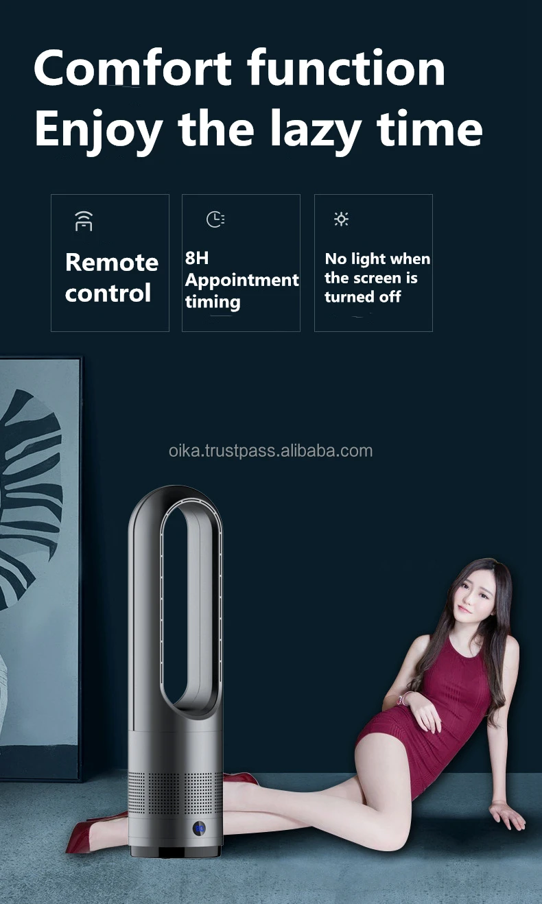 6-in-1 Stand Fan with Air Purifier Heater Dryer for Household or Pets Smart Tuya Control Bladeless Metal Fan