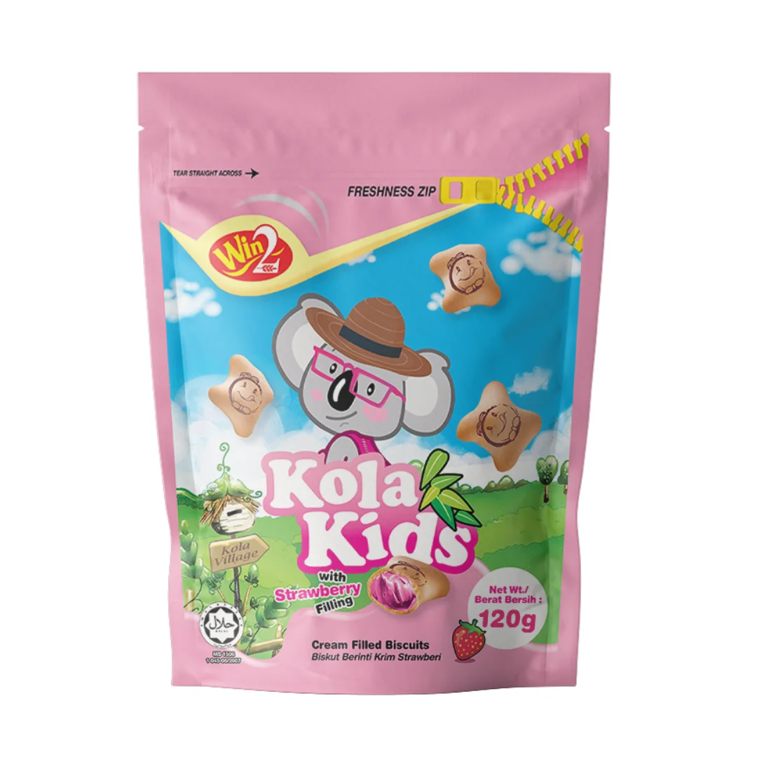 Win Win Kola Kids Biscuits With Strawberry Filling 120g Wholesale Strawberry Cream Filled Biscuits Snacks