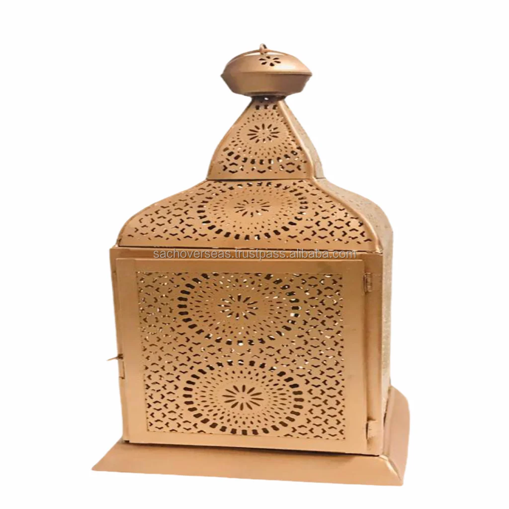 Antique Brass Finish Moroccan Style Metal Lantern For Eid Ramadan Decoration