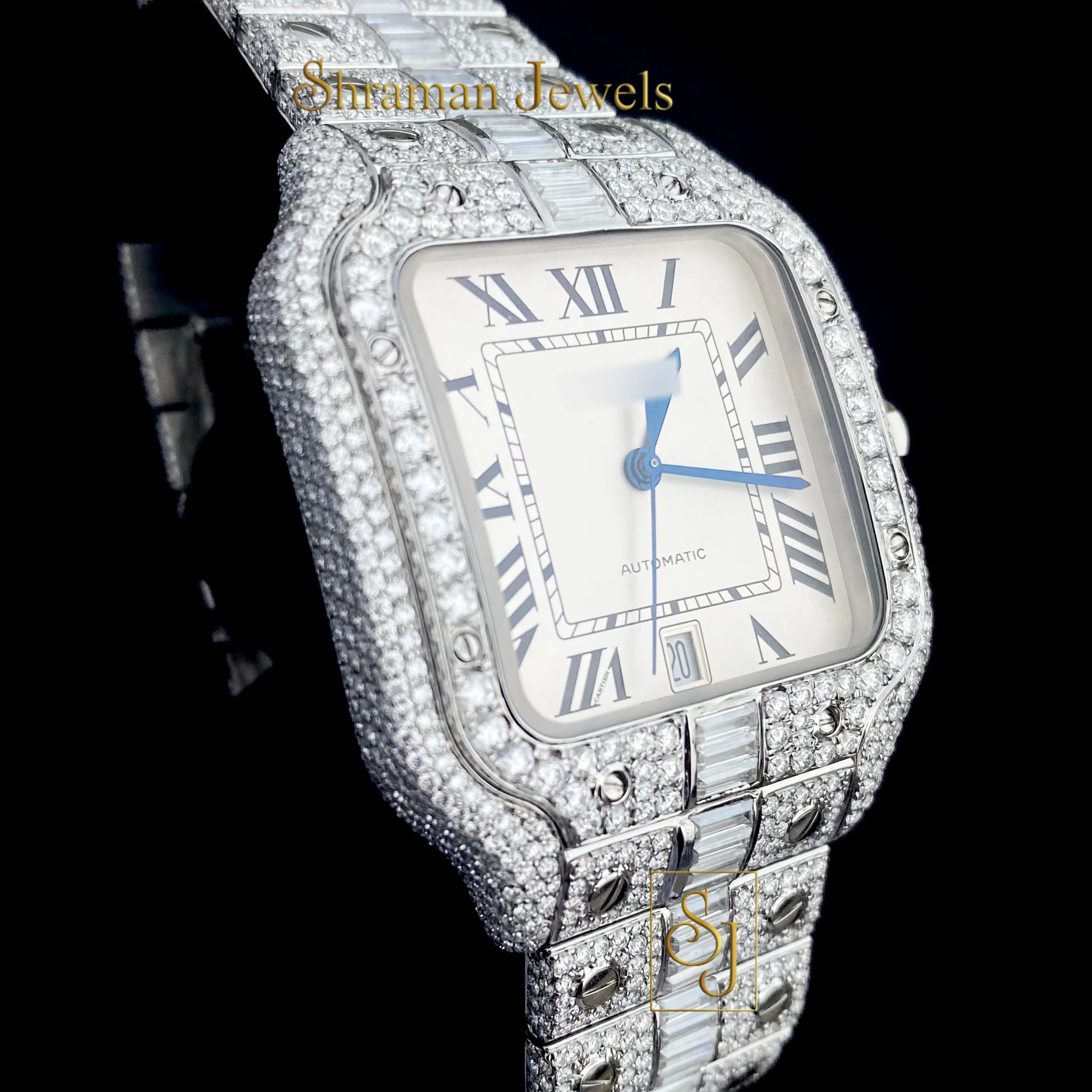 Luxury Iced Out Watch With Moissanite Baguette Cutting Diamonds & Round Brilliant Diamonds For Men Gifting Hip Hop Collection
